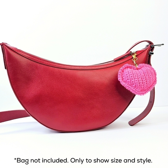 New! Handmade Crochet Vibrant Hot Pink Heart Keychain Bag Charm - Picture 9 of 9